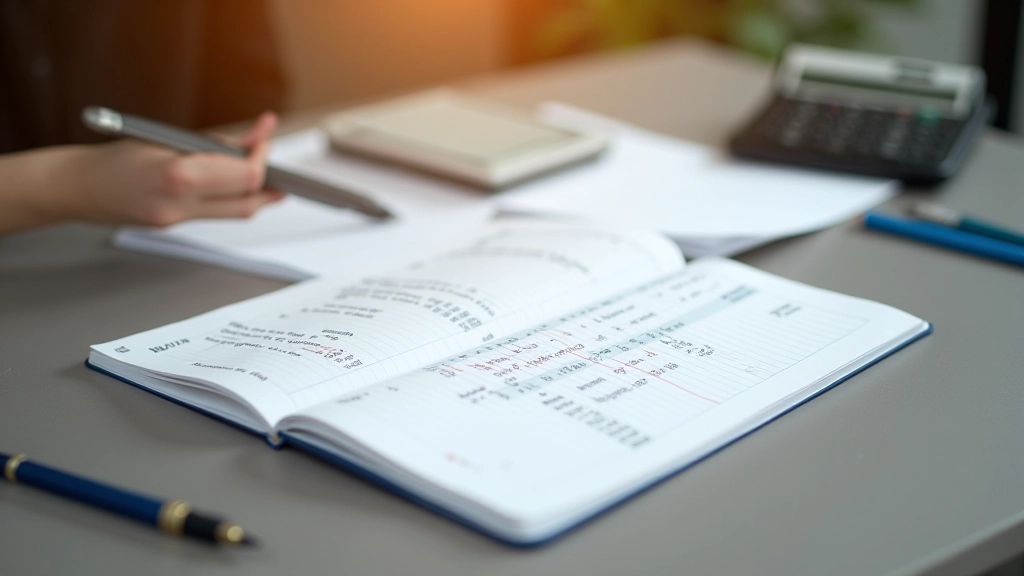 Cahier budgétaire ouvert avec colonnes de chiffres et calculatrice moderne