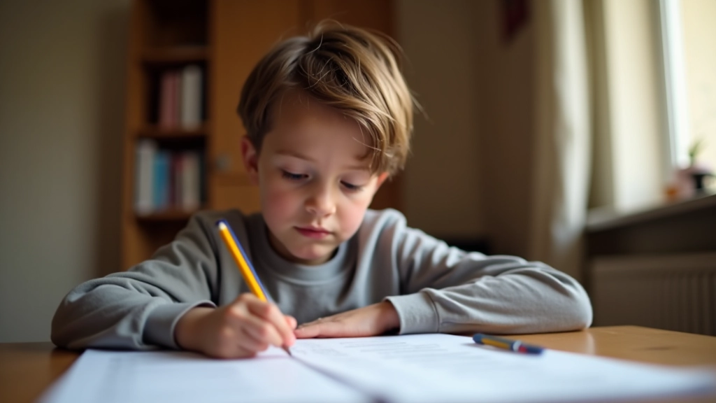 Enfant tenant un stylo et pointant vers un document budgétaire lors de la discussion familiale