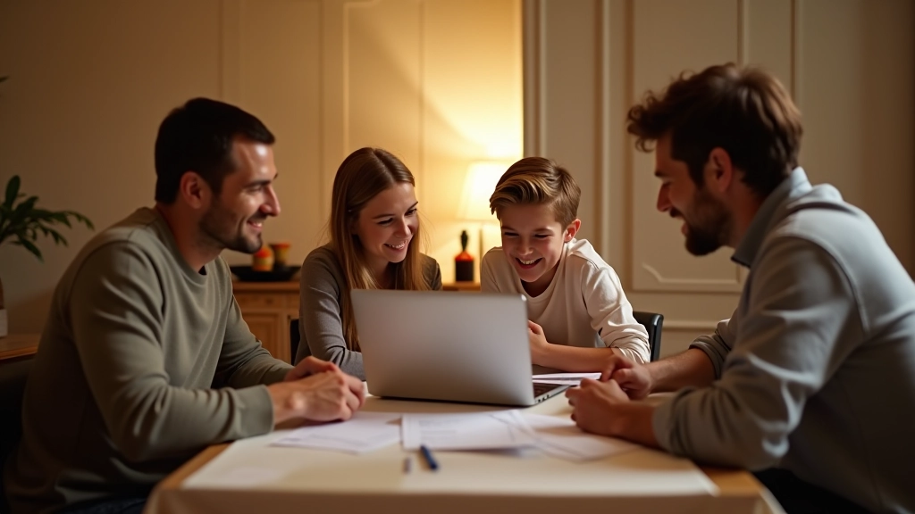 Famille discutant budget autour d'une table